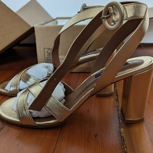 Champagne gold block heel Margaux Uptown Sandal NEW IN BOX